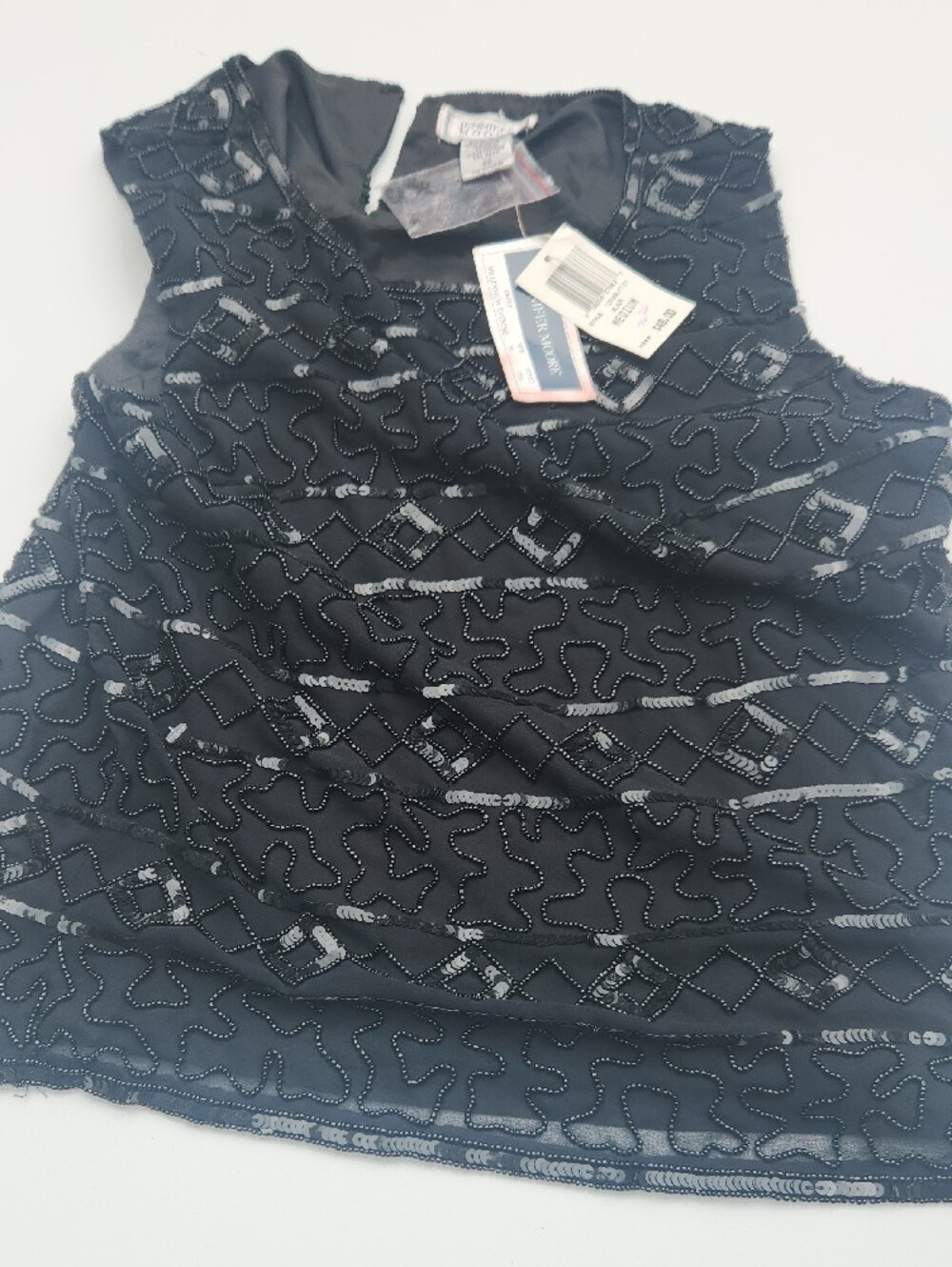 NWT Jennifer Moore Black Beaded Sequin Sleeveless Cocktail Party Dress